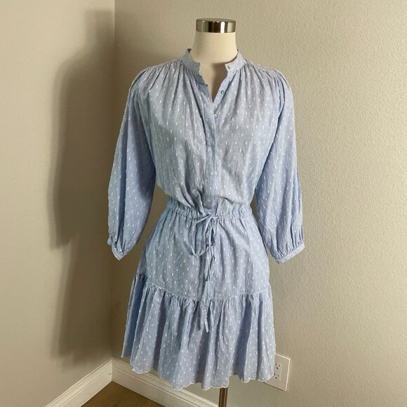 NEW Joie Womens Small Blue Long Sleeve Cotton Swiss Dot Tiered Dress - Picture 1 of 8